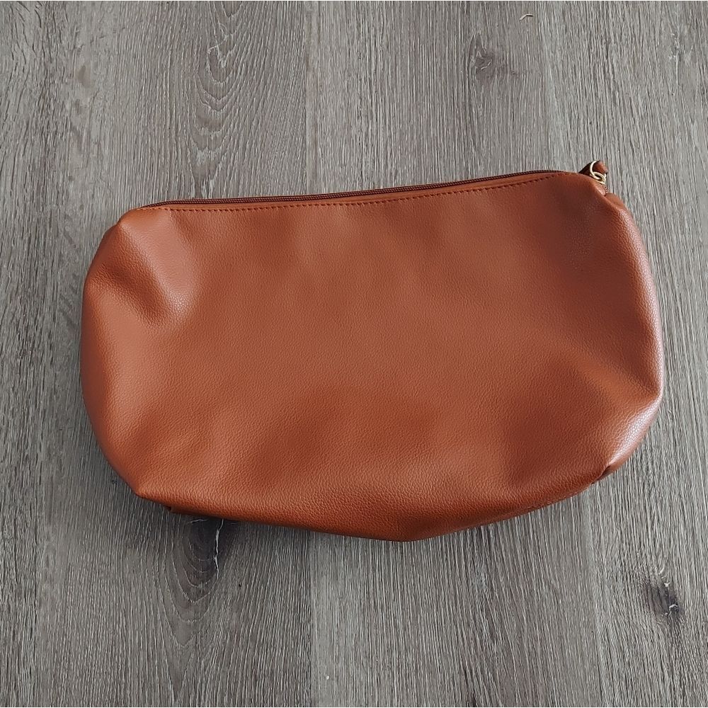 Street Level Brown Faux Leather Cosmetic Bag